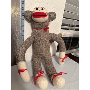 Sock Monkey 18" Schylling Brown Cream Red Mouth Bottom Plush‎ Stuffed Animal
